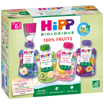Image de Purée de fruits et jus de fruits 4 variétés Bio HIPP, dès 6mois