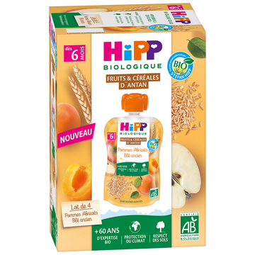 HiPP Gourdes De Fruits Pommes, Abricots, Blé Ancien Dès 6 Mois Hipp Biologique 4x90g 360g