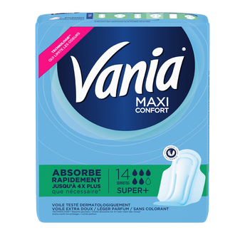 Image de Serviettes périodiques maxi confort super plus VANIA, paquet de 14