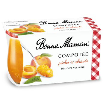 Image de Dessert fruitier compotée Pêches Abricots Verveine BONNE MAMAN - 2 pots de