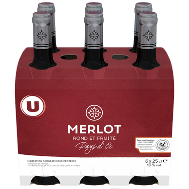 Vin rouge IGP Pays d'OC Merlot 6 Bouteilles de 25cl - Super U, Hyper U, U  Express 