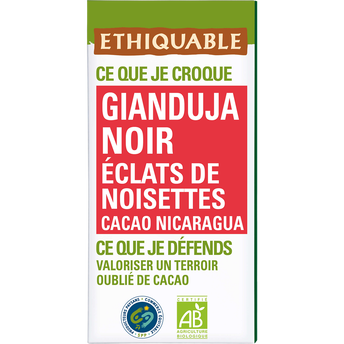 Image de ETHIQUABLE - Chocolat noir Gianduja éclats de noisettes BIO - la tablette de