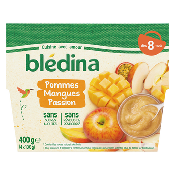 Image de Purée de fruits bébé pommes mangue passion dès 8 mois BLEDINA