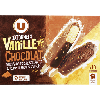Image de U
Bâtonnets glacés vanille et chocolat 10 unités