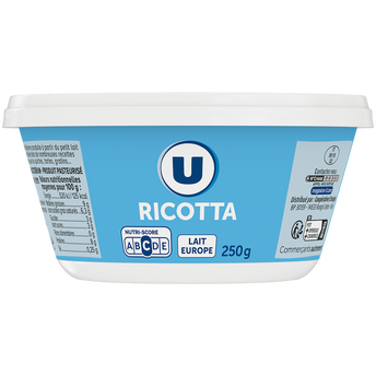 Image de U
Ricotta au lait pasteurisé  9% de MG