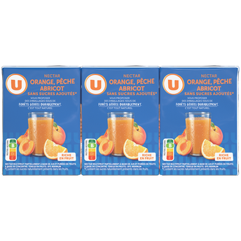 Image de U
Nectar orange/pêche/abricot sans sucres ajoutés, briquette