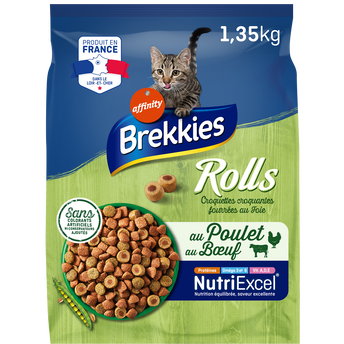 Image de Croquettes Chat Rolls Foie BREKKIES, 1,35