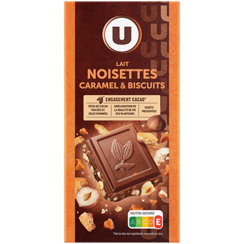 Image de U
Chocolat au lait noisettes & éclats de biscuit & caramel, - tablette