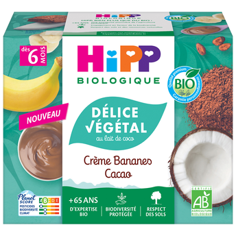 Image de Délice végétal au lait coco créme bananes cacao dés 6 mois bio HIPP BIOLOGIQUE coupelles