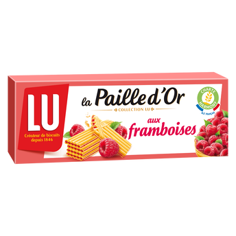 Image de Biscuits gaufrettes fourrées framboises La Paille d'Or LU, paquet de