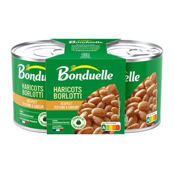 Image de Haricots Borlotti fraîchement récoltés BONDUELLE, boîtes 2x1/4