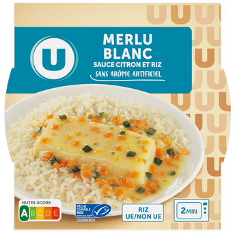 Image de U
Merlu blanc sauce citron et riz barquette micro-ondable de