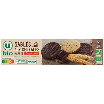 Image de U BIO
Biscuits Sablés bio aux céréales nappés de chocolat noir , paquet de