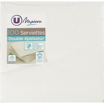 Image de U MAISON
Serviettes en papier blanc 33x32cm 100