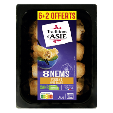 Traditions d'Asie Nems Poulet 6+2 Offerts Avec Sauce Nuoc Mam Traditions D'asie 560g