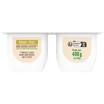 Image de U BIO
Coupelles compotes pomme poire sans sucre ajouté