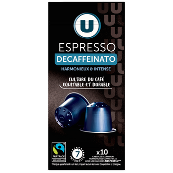 Image de U
Café capsules Bio ESPRESSO DECAFFEINATO N°7 - compatible NESPRESSO