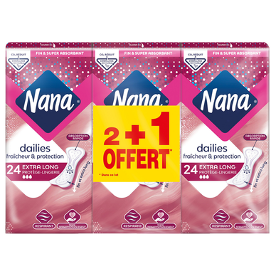 Protège-slip extra long vitamine E NANA, 2 paquets de 24 + 1