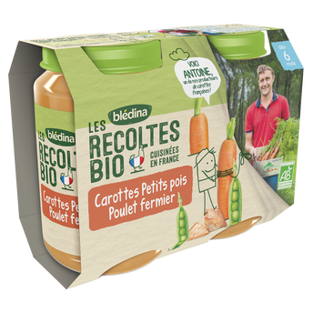 Image de Petits pots bébé bio carottes petits pois poulet dès 6 mois LES RECOLTES BIO BLEDINA
