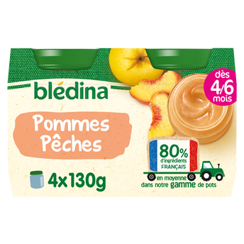 Image de Petits pots bébé aux fruits pommes pêches jaunes dès 4 mois BLEDINA