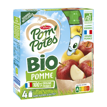 Materne Pom'potes Bio Pomme Nature 30% De Sucre En Moins Materne, 4x90g