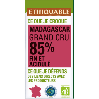 Image de ETHIQUABLE - Chocolat noir 85% Madagascar BIO - la tablette de
