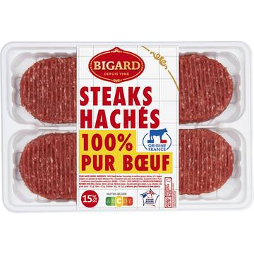 Bigard Steak Haché, 15% Mat.gr., Bigard, France, 8 Pièces, 800g