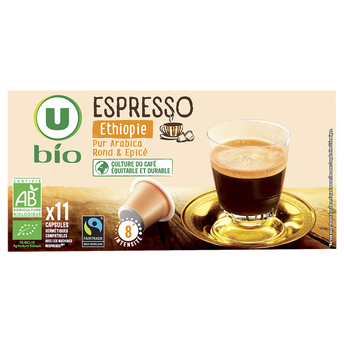 Image de U BIO
Café capsules Bio ESPRESSO Ethiopie N°8 - compatible NESPRESSO