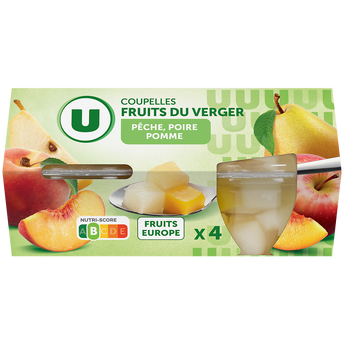 Image de U
Coupelles fruits du verger à la poires, pêches et pommes
