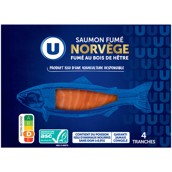 Image de U
Saumon fumé au bois de hêtre, Atlantique Norvège, salé au sel sec, 4tranches