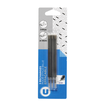 Image de U
Recharge pour stylo bille gel effaçable noire, pack de