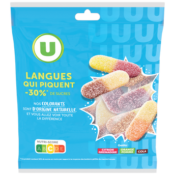 Image de U
Bonbons Langues acides 30% de sucres en moins sachet de
