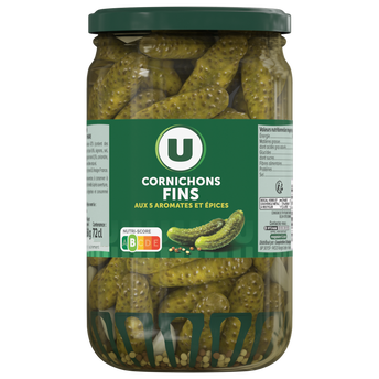 Image de U
Cornichons fins pasteurisés au vinaigre bocal de