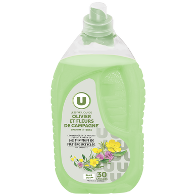 Lessive liquide parfum olivier & fleurs de campagne 30 lavages 1,5L - Super  U, Hyper U, U Express 