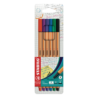 Image de Stylos feutre Point 88 STABILO, pointe fine 0,4mm, 6 unités, coloris assortis