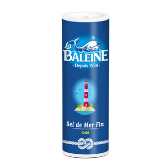 Image de Sel fin de mer iodé LA BALEINE, salière en plastique de