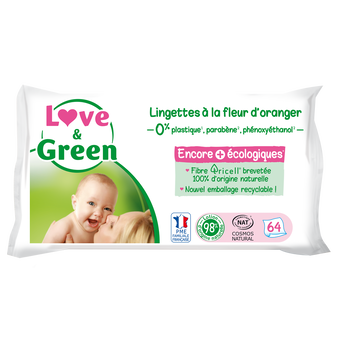 Image de Lingettes hypoallergéniques fleurs d'oranger peaux sensibles LOVE&GREEN