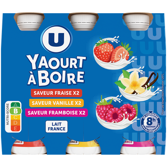 Image de U
Yaourts à boire 3 parfums fraise vanille framboise