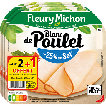 Fleury Michon Blanc Poulet -25% De Sel Fleury Michon, 4 Tracnches Soit 480g