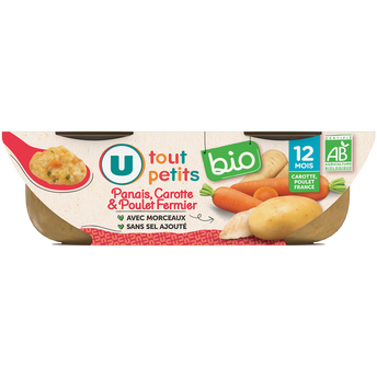 Image de U TOUT PETITS BIO
Plats bébé bols panais carotte et poulet dès 12mois, 2x200g origine