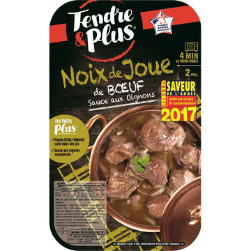 Tendre et Plus Noix De Joue De Boeuf Cuite Aux Oignons, Tendre Et Plus, France, Barquette, 450g