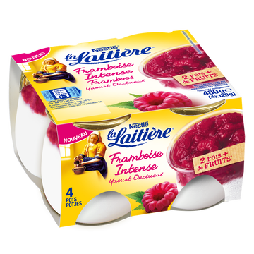La Laitière Yaourts Au Lait Entier Et Coulis Framboise Intense La Laitiere - 4 Pots De 120g