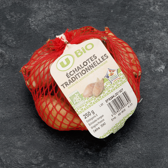 Image de U BIO
Echalote traditionnelle longue, calibre 20/40, catégorie 2, France, filet