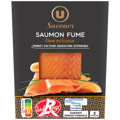 Saumon fumé d'Ecosse, Label Rouge, 2 tranches - 80g - Super U, Hyper U, U  Express 