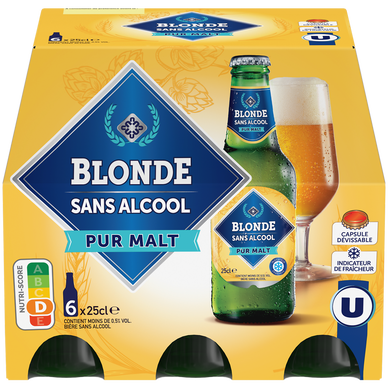 Bière blonde sans alcool pack de 6x25cl - Super U, Hyper U, U
