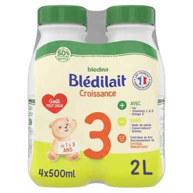 Lait bébé liquide de croissance 3ème âge 1-3 ans Blédilait Bledina 6x1l sur