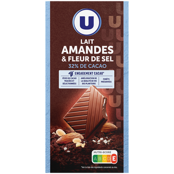 Image de U
Chocolat lait amandes effilées et pointe de sel, - tablette