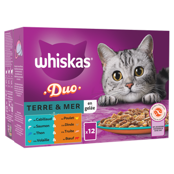 Image de Sachets fraîcheur chat Les Duos terre et mer en gelée WHISKAS