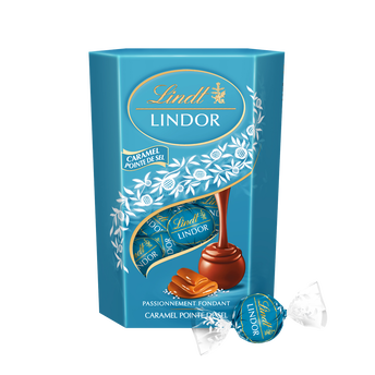 Image de Boule chocolat au lait,caramel,pointe de sel LINDOR Lindt Cornet