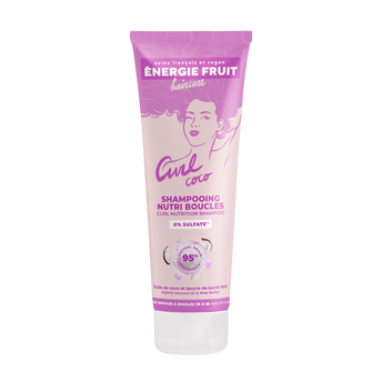 Image de Shampooing nourrissant pour cheveux ondulés et bouclés parfum coco etbeurre de karité ENERGIE FRUIT, flacon de